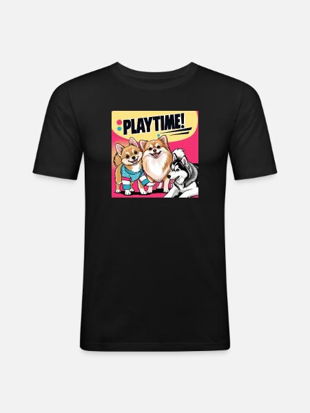 Comic Dogs - Playtime - Men's Slim Fit T-Shirt - black