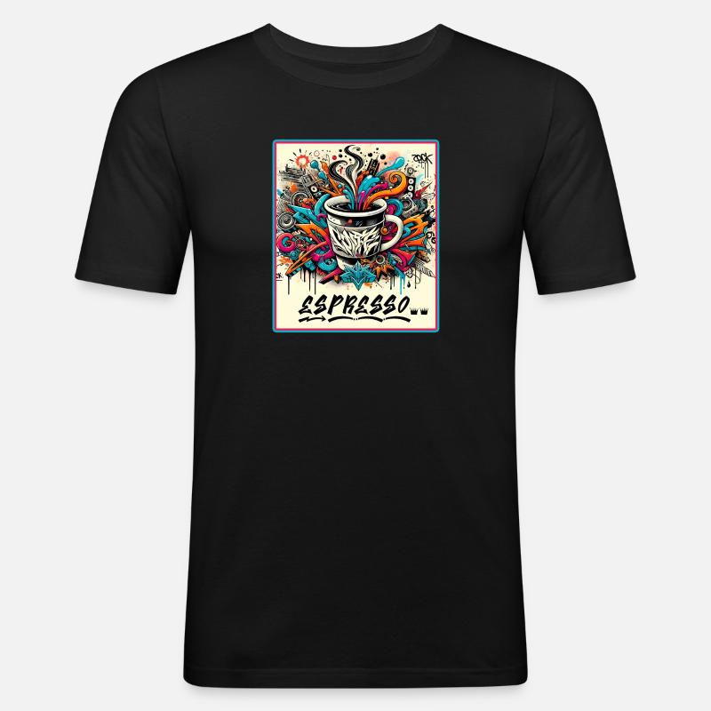 Espresso Graffiti Kaffee Design - Männer Slim Fit T-Shirt - Schwarz