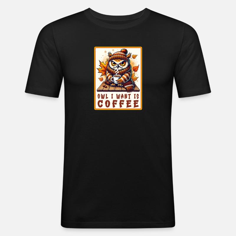 Eulen Kaffee Desgin - Männer Slim Fit T-Shirt - Schwarz