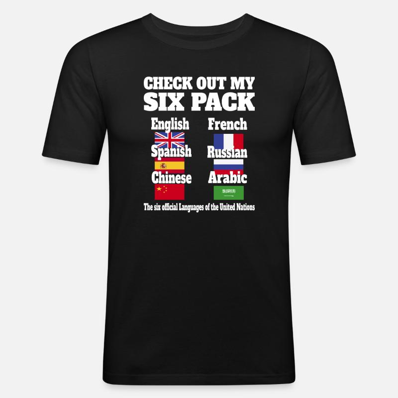 Sprachen Sixpack - Männer Slim Fit T-Shirt - Schwarz