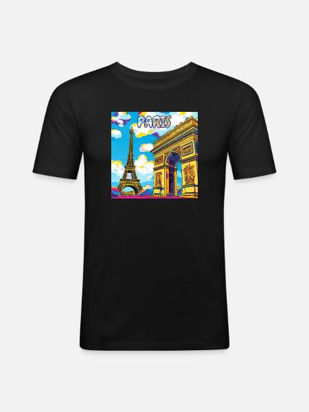 Paris Pop Art: Eiffel Arc Dreamscape - Men's Slim Fit T-Shirt - black