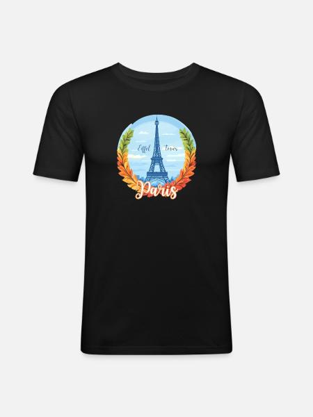 Paris Skyline with Laurel Frame - Men's Slim Fit T-Shirt - black
