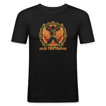 Muay Thai Kriegerflügel-Emblem - Männer Slim Fit T-Shirt - Schwarz - Vorne - Nik (191cm)