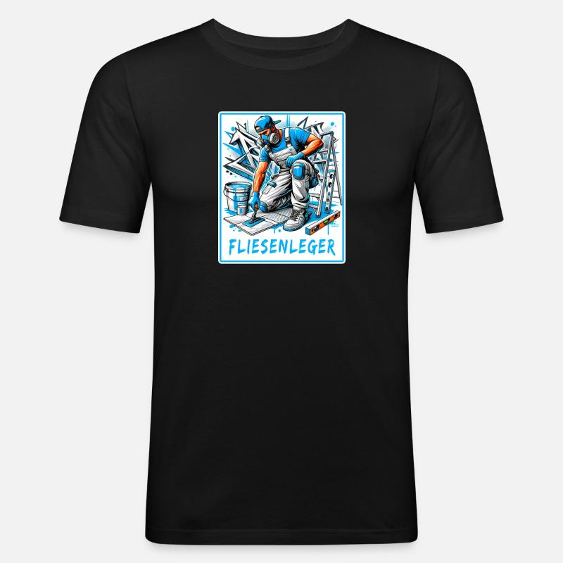 Fliesenleger Design - Männer Slim Fit T-Shirt - Schwarz