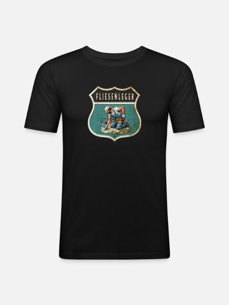 Fliesenleger Wappen Design - Männer Slim Fit T-Shirt - Schwarz