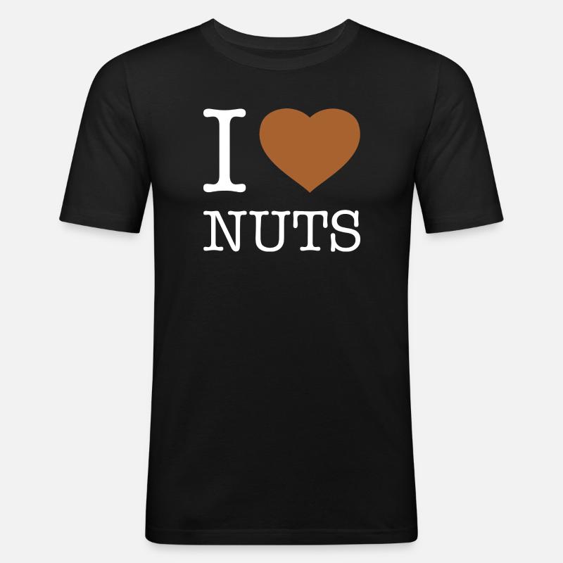 I LOVE NUTS - Männer Slim Fit T-Shirt - Schwarz