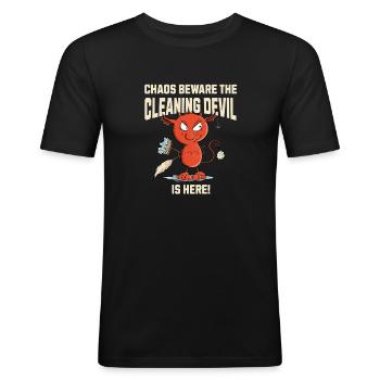 Lustiger Putzteufel Putzen Reinigungskraft Spruch - Männer Slim Fit T-Shirt - Schwarz - Vorne - Nik (191cm)