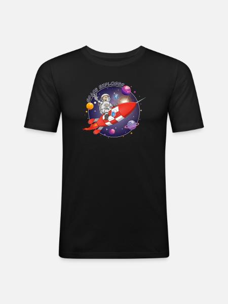 The astronaut and the red rocket in space - Men's Slim Fit T-Shirt - black