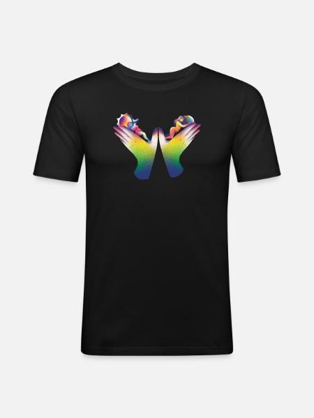 Rainbow Hands of Care - Men's Slim Fit T-Shirt - black