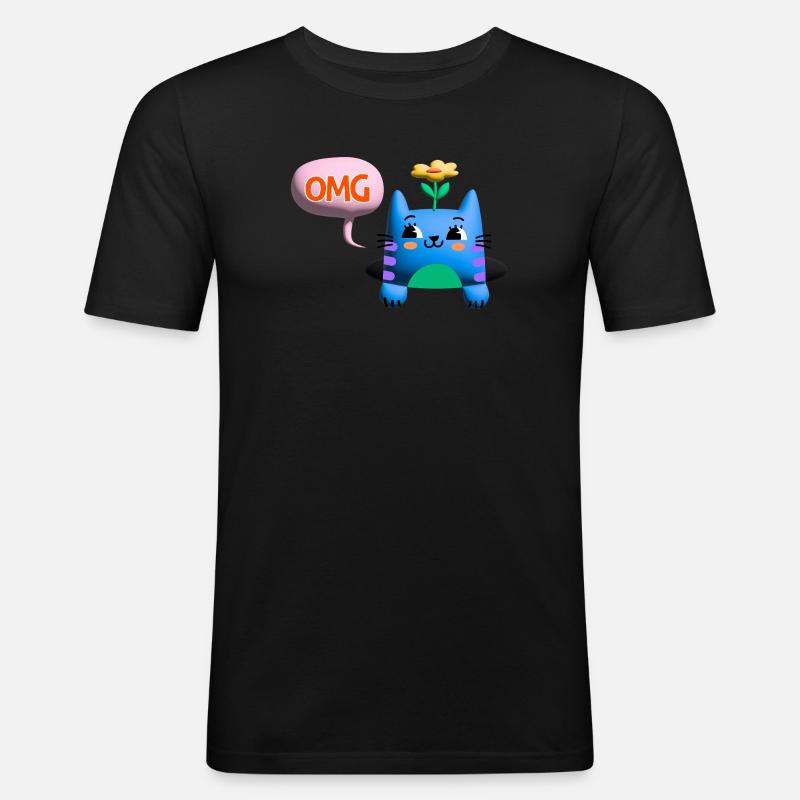 OMG Cat cute 3d bubble - Männer Slim Fit T-Shirt - Schwarz