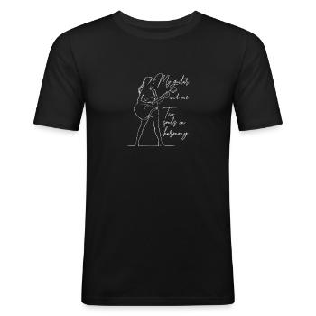 Meine Gitarre und ich Gitarristin - Männer Slim Fit T-Shirt - Schwarz - Vorne - Nik (191cm)