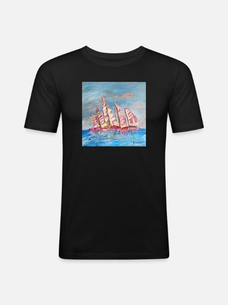 Farbige Segelregatten - Männer Slim Fit T-Shirt - Schwarz