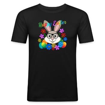 Frohe Ostern Osterhase - Männer Slim Fit T-Shirt - Schwarz - Vorne - Nik (191cm)