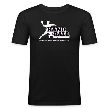 Handball Kraft und Tempo - Männer Slim Fit T-Shirt - Schwarz - Vorne - Nik (191cm)