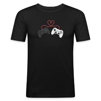 Herzverdrahtete Controller-Duo - Männer Slim Fit T-Shirt - Schwarz - Vorne - Nik (191cm)