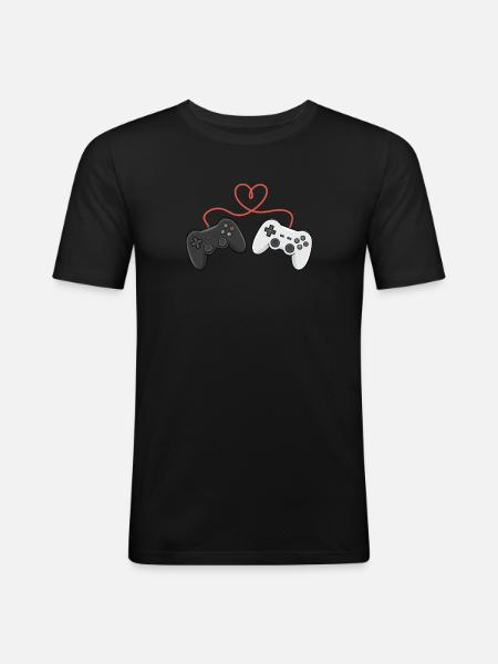 Herzverdrahtete Controller-Duo - Männer Slim Fit T-Shirt - Schwarz