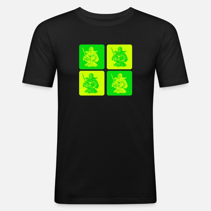 Pop Art Kendo Samurai - Männer Slim Fit T-Shirt - Schwarz