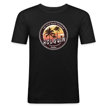Holguín Cuba – Ambiance rétro de la plage - T-shirt près du corps Homme - noir - Devant - Nik (191cm)
