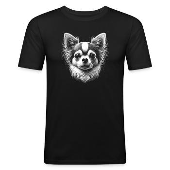 Fotorealistischer Chihuahua-Kopf in Schwarz Weiß - Männer Slim Fit T-Shirt - Schwarz - Vorne - Nik (191cm)