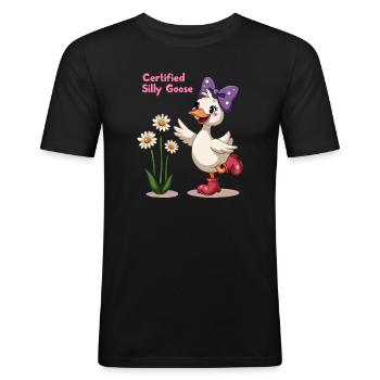 Certifié Silly Goose Funny Cartoon Goose T-Shirt - T-shirt près du corps Homme - noir - Devant - Nik (191cm)
