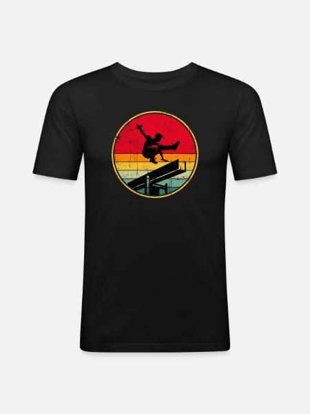 Retro Skater Silhouette on Sunset Stripes - Men's Slim Fit T-Shirt - black