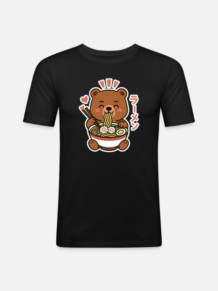 Ramen Noodle Bear - Männer Slim Fit T-Shirt - Schwarz