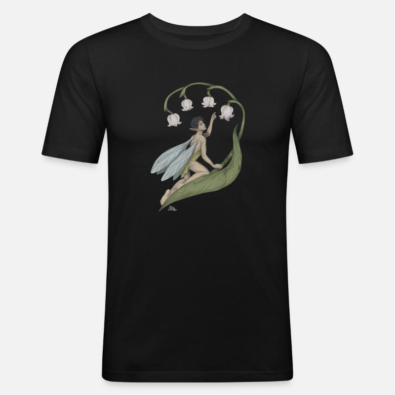 Pixie mit Maiglöckchen - Männer Slim Fit T-Shirt - Schwarz