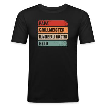 Papa Grillmeister Held - Männer Slim Fit T-Shirt - Schwarz - Vorne - Nik (191cm)
