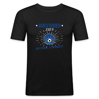 Hamburg Aufstieg - Männer Slim Fit T-Shirt - Schwarz - Vorne - Nik (191cm)