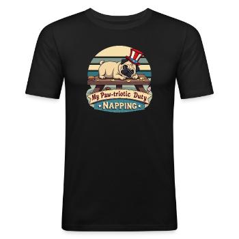 Sieste de carlin - T-shirt près du corps Homme - noir - Devant - Nik (191cm)
