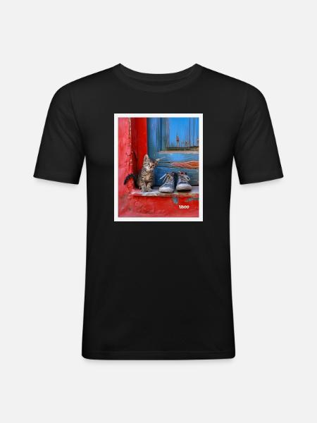 chat doux - T-shirt près du corps Homme - noir