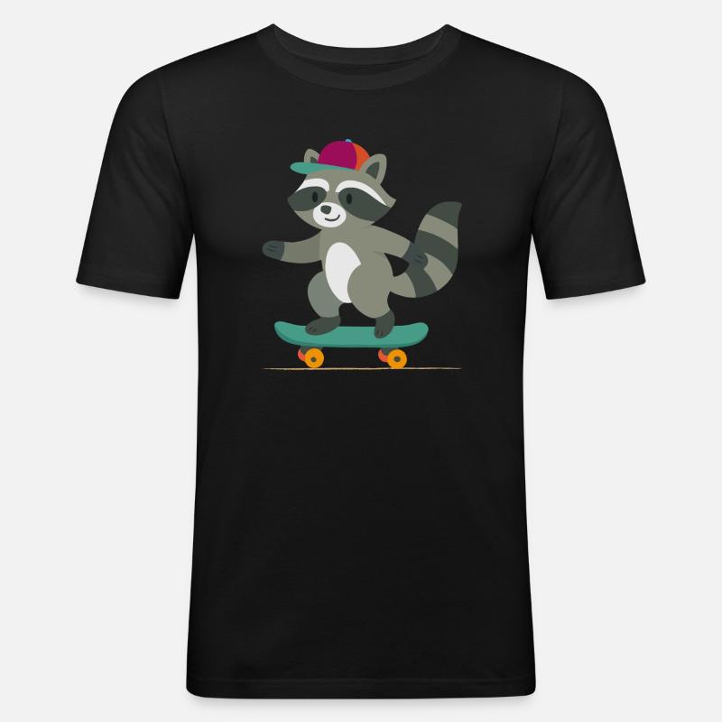 Skateboard-Waschbär mit Basecap - Männer Slim Fit T-Shirt - Schwarz