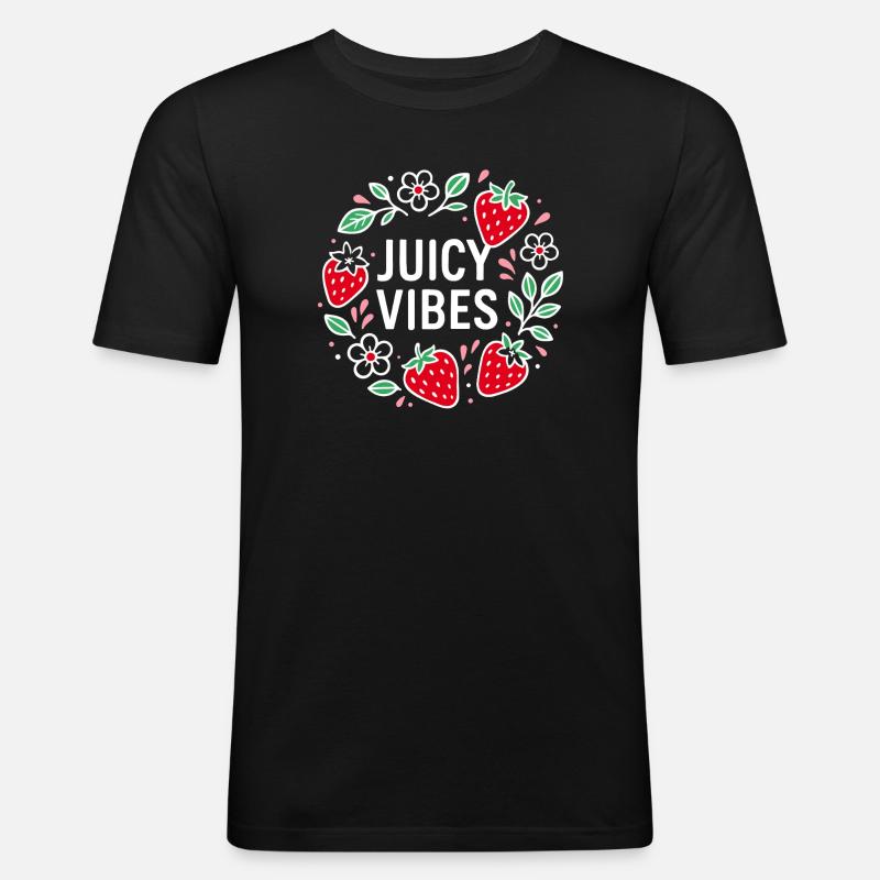 Juicy Vibes - Sommerdesign mit Erdbeeren - Männer Slim Fit T-Shirt - Schwarz