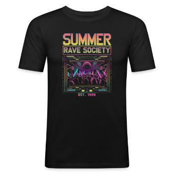Summer Rave Society Est. 1999 Festival Party Vibes - Männer Slim Fit T-Shirt - Schwarz - Vorne - Nik (191cm)