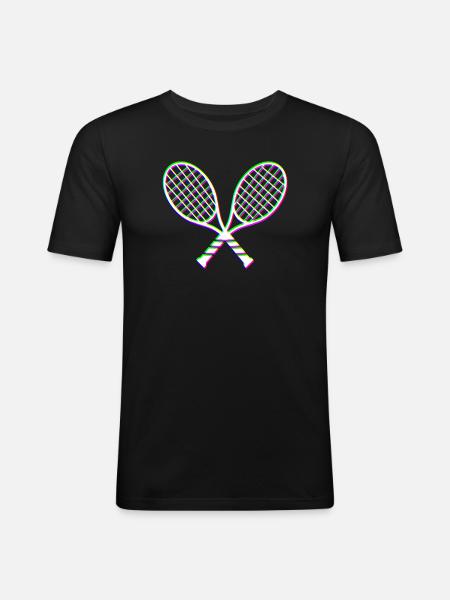 Tennis Glitch effect racket - Men's Slim Fit T-Shirt - black
