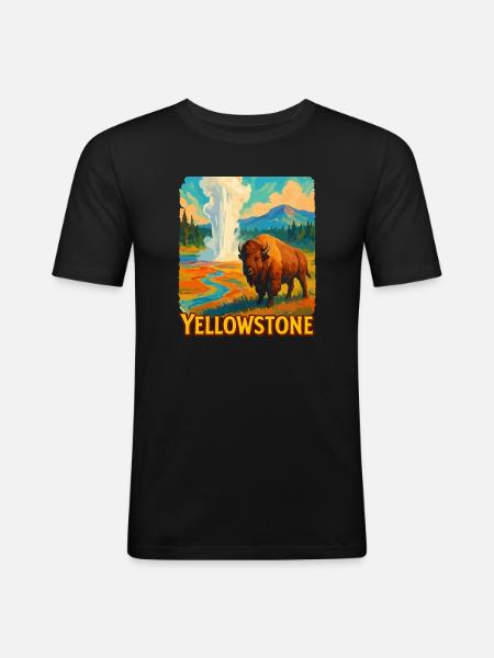 Yellowstone Bison Geyser - Men's Slim Fit T-Shirt - black