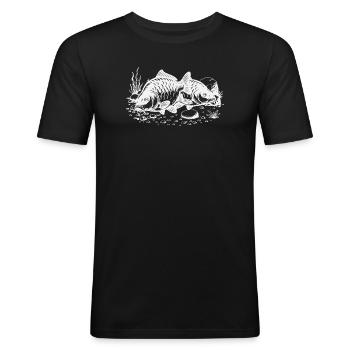 zwei Karpfen beim Fressen - Männer Slim Fit T-Shirt - Schwarz - Vorne - Nik (191cm)