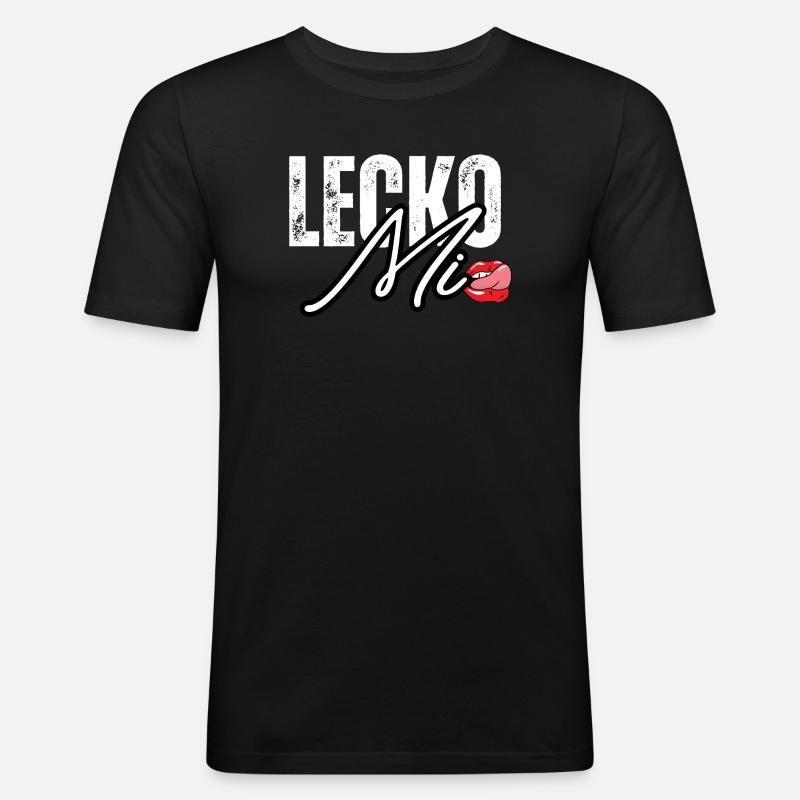 Lederoptik mit Lippenakzent - Männer Slim Fit T-Shirt - Schwarz