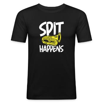 Spit happens tuba instrument - Männer Slim Fit T-Shirt - Schwarz - Vorne - Nik (191cm)