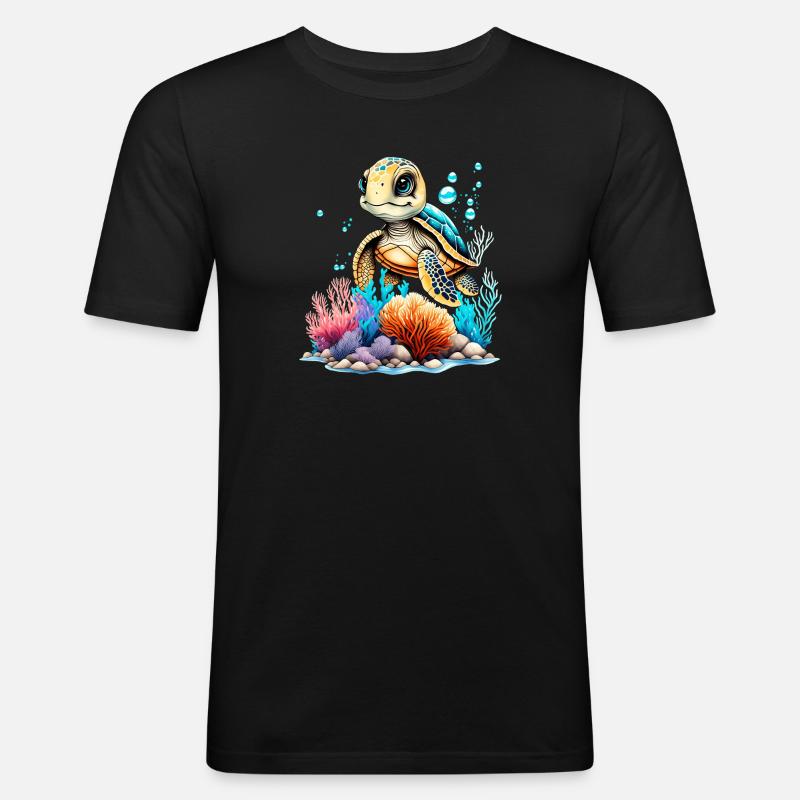Lebendige Unterwasser-Schildkrötenszene - Männer Slim Fit T-Shirt - Schwarz