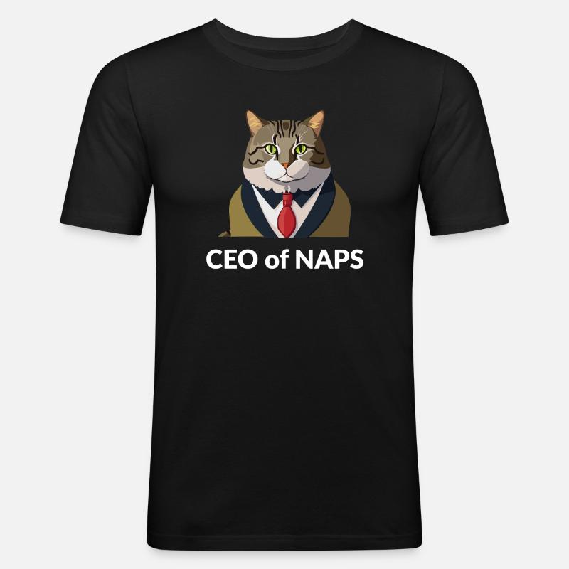 Geschäftsmann Katze mit Krawatte - Männer Slim Fit T-Shirt - Schwarz