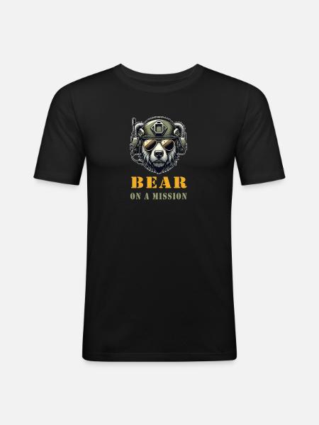 Ours en mission / Conception militaire - T-shirt près du corps Homme - noir