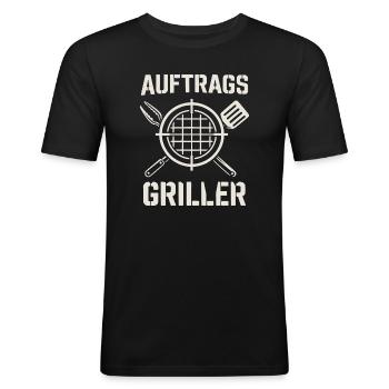 Auftrags Griller - lustiges Grill Shirt - Männer Slim Fit T-Shirt - Schwarz - Vorne - Nik (191cm)