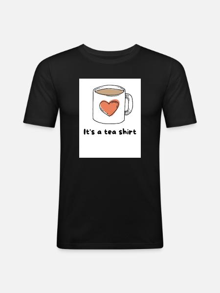 Herz Kaffeebecher Tee Shirt Design - Männer Slim Fit T-Shirt - Schwarz