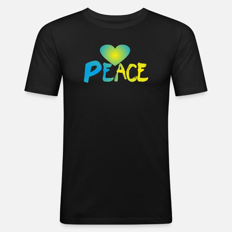 Peace Herz Frieden Friedenszeichen - Männer Slim Fit T-Shirt - Schwarz