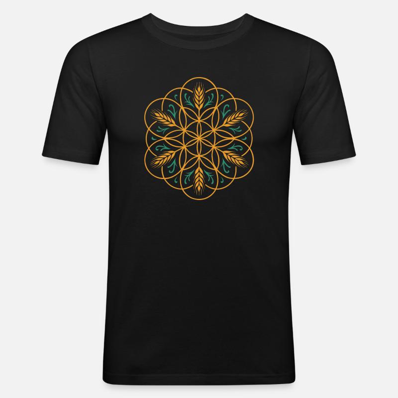Lammas Blume des Lebens - Erntefest Design - Männer Slim Fit T-Shirt - Schwarz