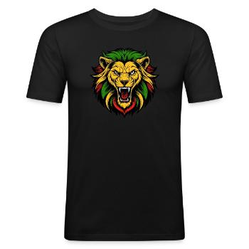 Lebendiger Löwenkopf Tattoo Stil - Männer Slim Fit T-Shirt - Schwarz - Vorne - Nik (191cm)