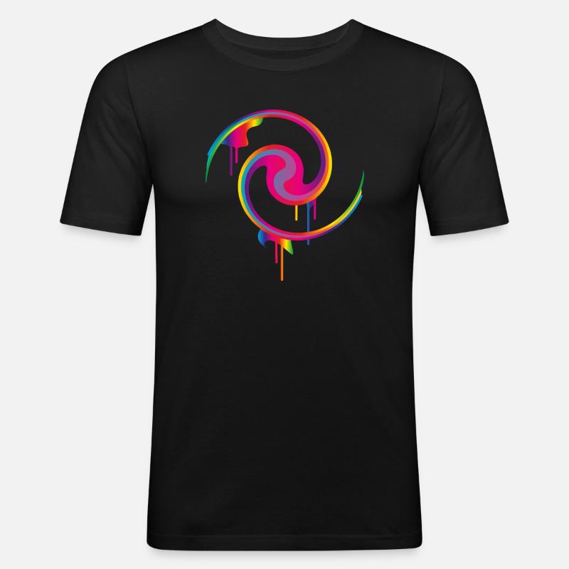 Bunter Graffiti-Farbstrudel mit Tropfeffekt - Männer Slim Fit T-Shirt - Schwarz