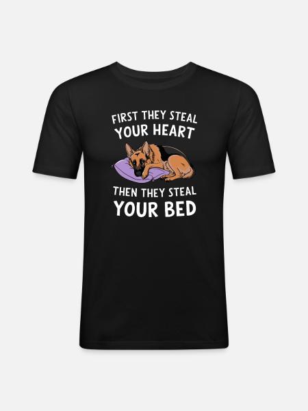 German Shepherd Steals Heart and Bed - Men's Slim Fit T-Shirt - black