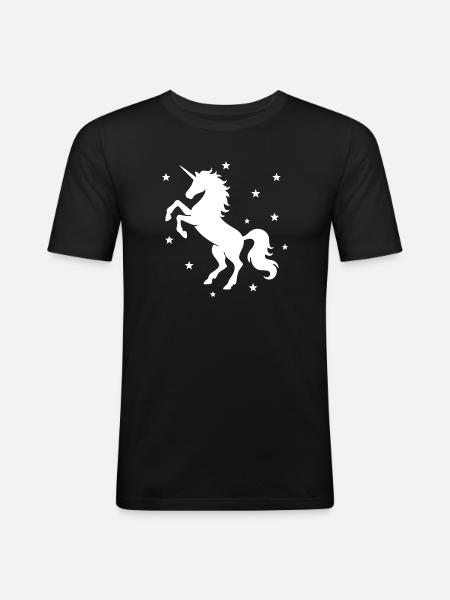 Mystisches Einhorn Nachthimmel Design - Männer Slim Fit T-Shirt - Schwarz